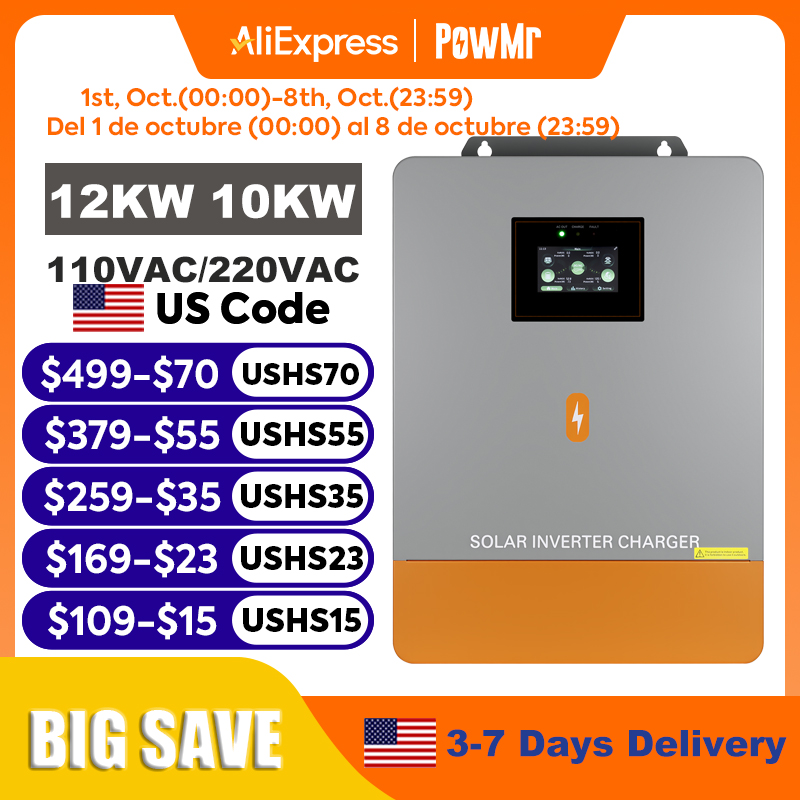 Split Phase Inverter 10Kw 110V 220V - Onduleur hybride solaire PowMr 12KW 10KW